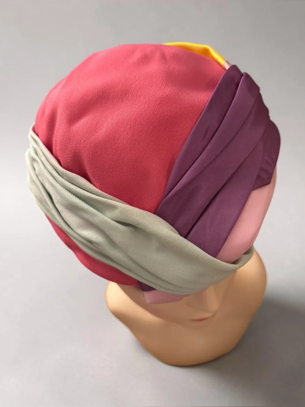 Vintage Twisted Fabric Turban, Pink Sage Green Yellow Purple Mix